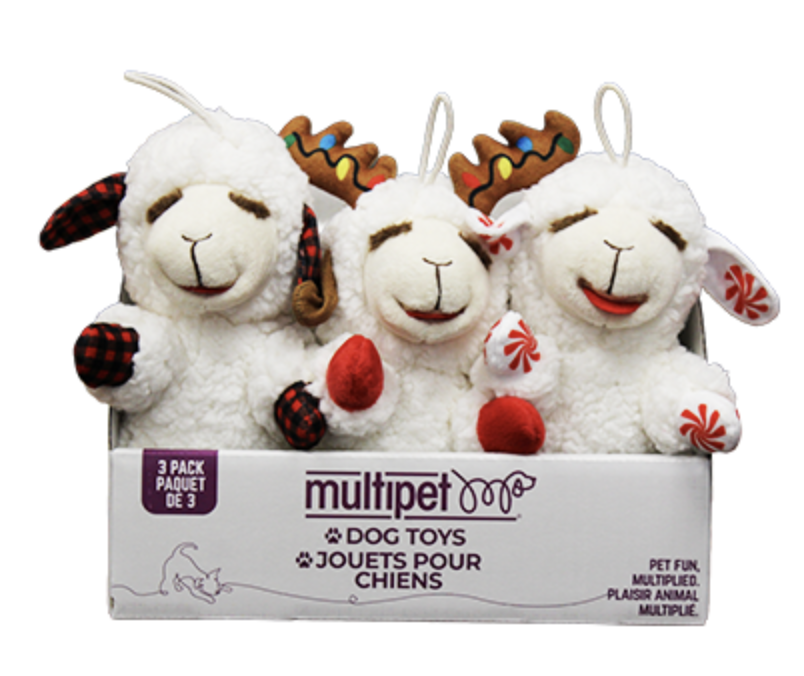 Multipet Holiday Lamb Chop 3-pk Dog Toy, 8-in